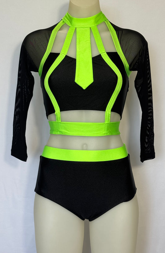 Girls dance costume in Black Fluro Green Ð Lauren by SNS Dancewear
