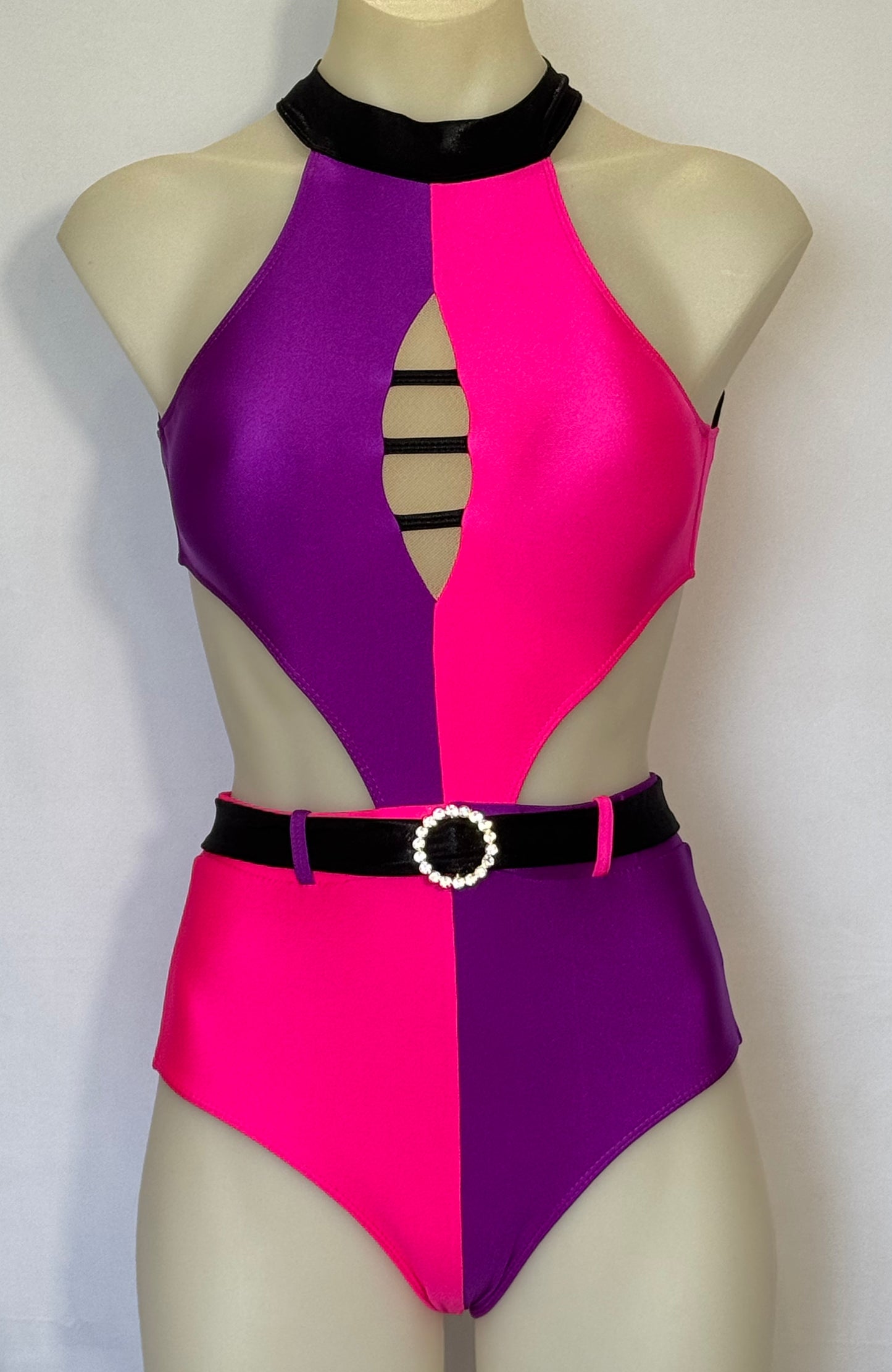 Girls dance costume in Fluro Pink Fluro Purple Ð Maple 1 Piece by SNS Dancewear