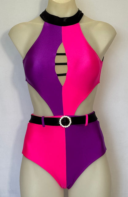 Girls dance costume in Fluro Pink Fluro Purple Ð Maple 1 Piece by SNS Dancewear