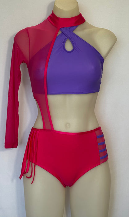 Girls dance costume in Black Fluro Pink Ð Makayla by SNS Dancewear